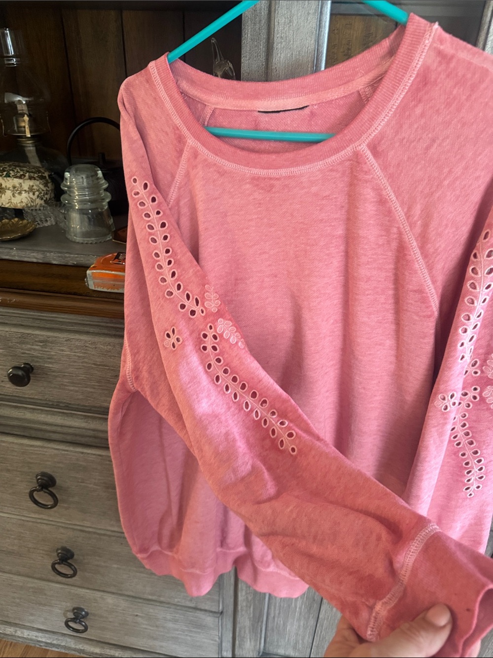 Lane Bryant Rose Pink Eyelet-Sleeve Pullover Sweatshirt